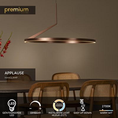 Lucide APPLAUSE - Hanglamp - Ø 80 cm - LED Dimb. - CCT - 1x50W 2700K/4000K - Handbewegingssensor - Koffie | Premium